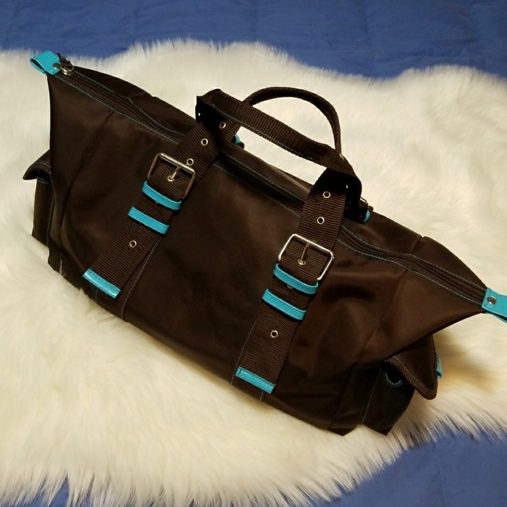 Satin Brown Blue Mini Duffel Bag